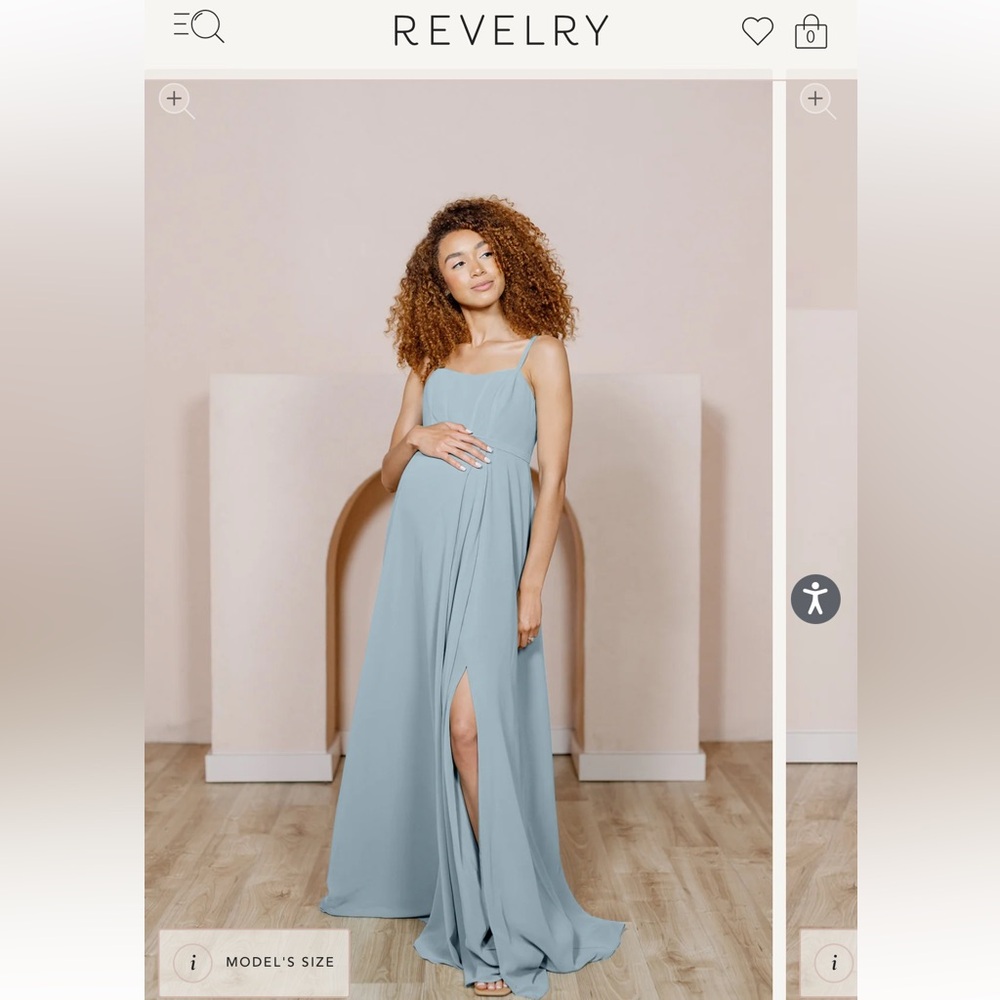 Revelry Maternity Nova Chiffon Dress with Slit and Spaghetti Straps- light blue